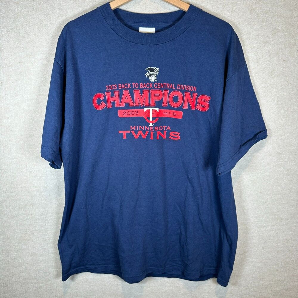 Minnesota Twins 2003 Back To Back Champs T Shirt Mens Large Blue Champions MLB